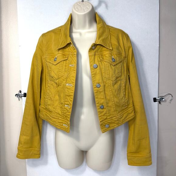 P.O.L Mustard Yellow Cropped Denim Jacket - Women’s Small - Excellent Condition - Picture 2 of 16